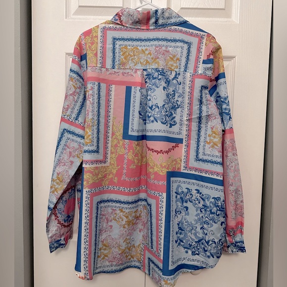 PrettyLittleThing Multi Chain Print Oversized Shirt Blouse - Picture 5 of 6